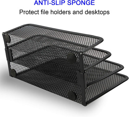 Desk Mail Organizer, File Holder Letter Sorter with 3 Vertical Upright Metal Mesh Compartments Document, Filing, Folders, Mail, Paper Organizer for Home or Office Desktop