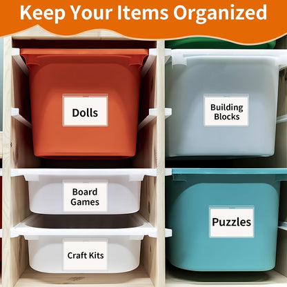 44 Pack Labels for Storage Bins, 3×5 Inches Index Card Holder Organizer, Clear Adhesive Pockets, Plastic Label Holders for Tote Library Card Bins Box Drawer Classroom Organization