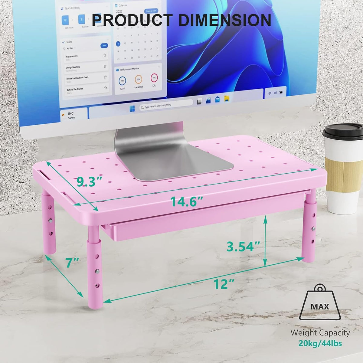 WALI Monitor Stand Riser with Drawer, Desk Organizers and Accessories for Computer, Printer, Laptop Stand for Home Office Supplies, (PTT005-B), 1 Pack, Black