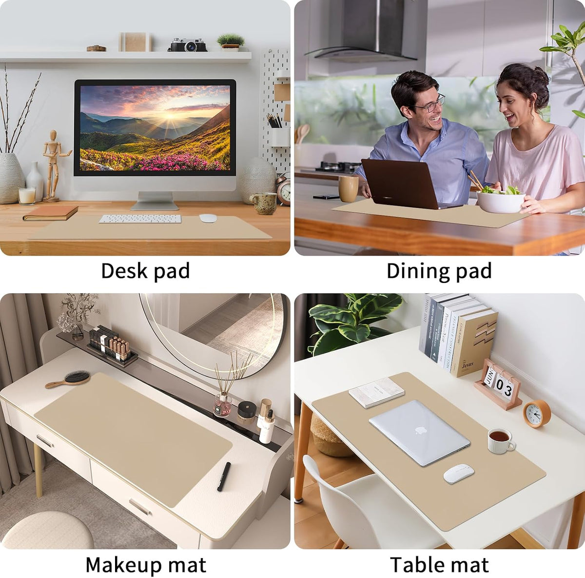 Bloss Leather Desk Pad and Keyboard Wrist Rest, Large Mouse Pad + Keyboard Pad+Mouse Wrist Support, Non-Slip Desk Mat Protector for Office, Home(31.5×15.7 Inches,Beige) - Colors A