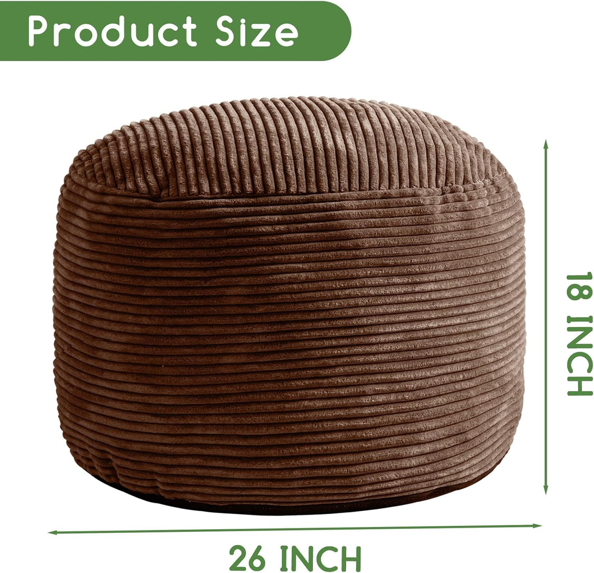 Round Stuffed Pouf Ottoman, Corduroy Poufs with Foam Chunk Filling, Furry and Fluffy Pouf Foot Stool Storage Ottoman, 20 X 15 Floor Poufs Foot Rest for Living Room, Dark Grey