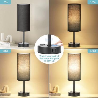 Fenmzee Bedside Table Lamp for Bedroom - Dimmable Touch, USB A+C, AC Outlet