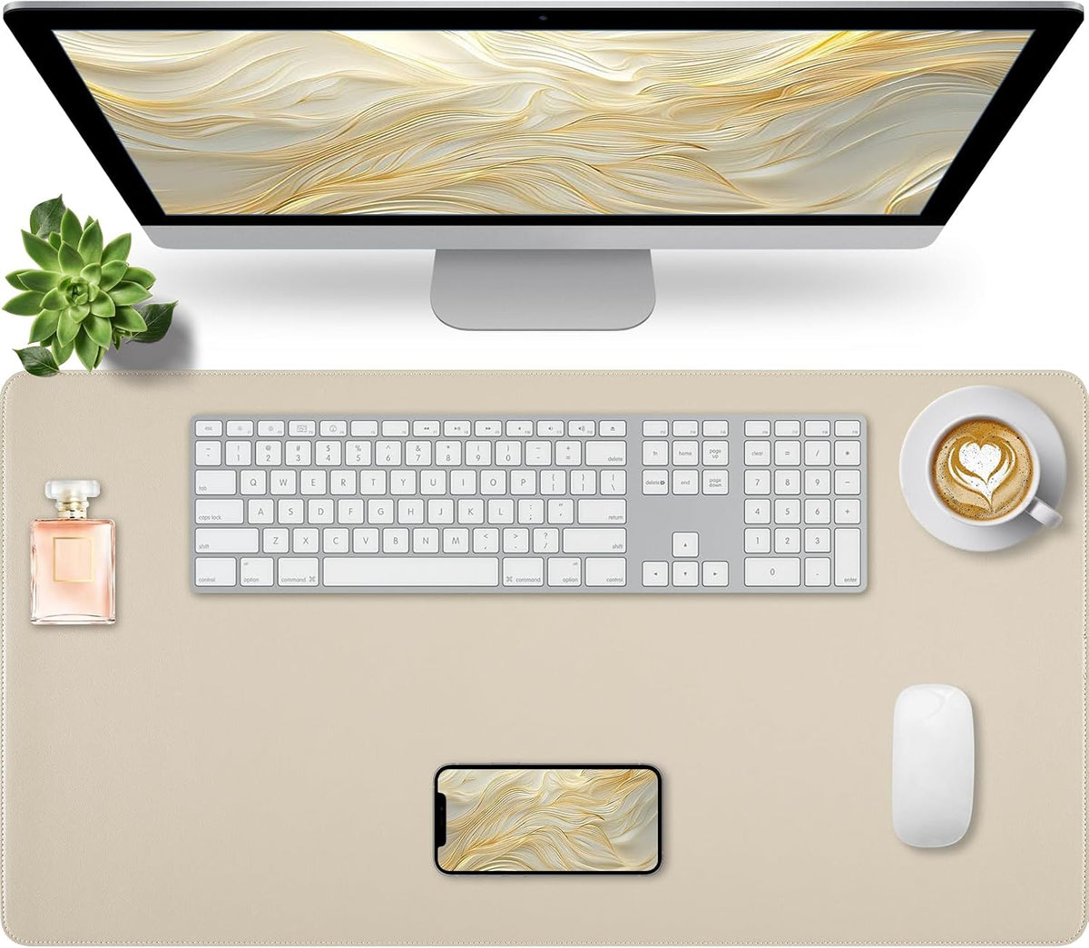 Bloss Leather Desk Pad and Keyboard Wrist Rest, Large Mouse Pad + Keyboard Pad+Mouse Wrist Support, Non-Slip Desk Mat Protector for Office, Home(31.5×15.7 Inches,Beige) - Colors B