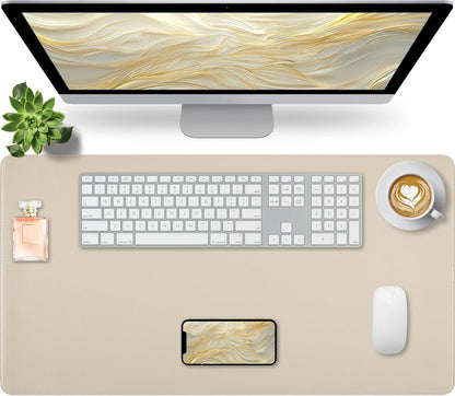 Bloss Leather Desk Pad and Keyboard Wrist Rest, Large Mouse Pad + Keyboard Pad+Mouse Wrist Support, Non-Slip Desk Mat Protector for Office, Home(31.5×15.7 Inches,Beige) - Colors B