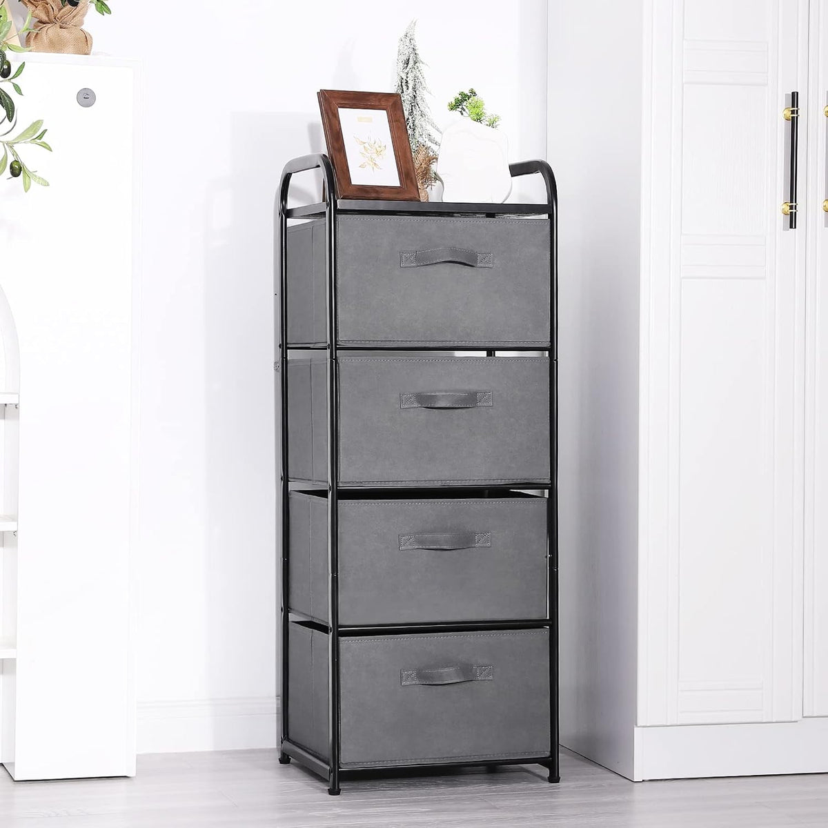 Dresser Storage with 3 Drawers, Fabric Dresser Tower, Vertical Storage Unit for Bedroom, Closet, Office, Black