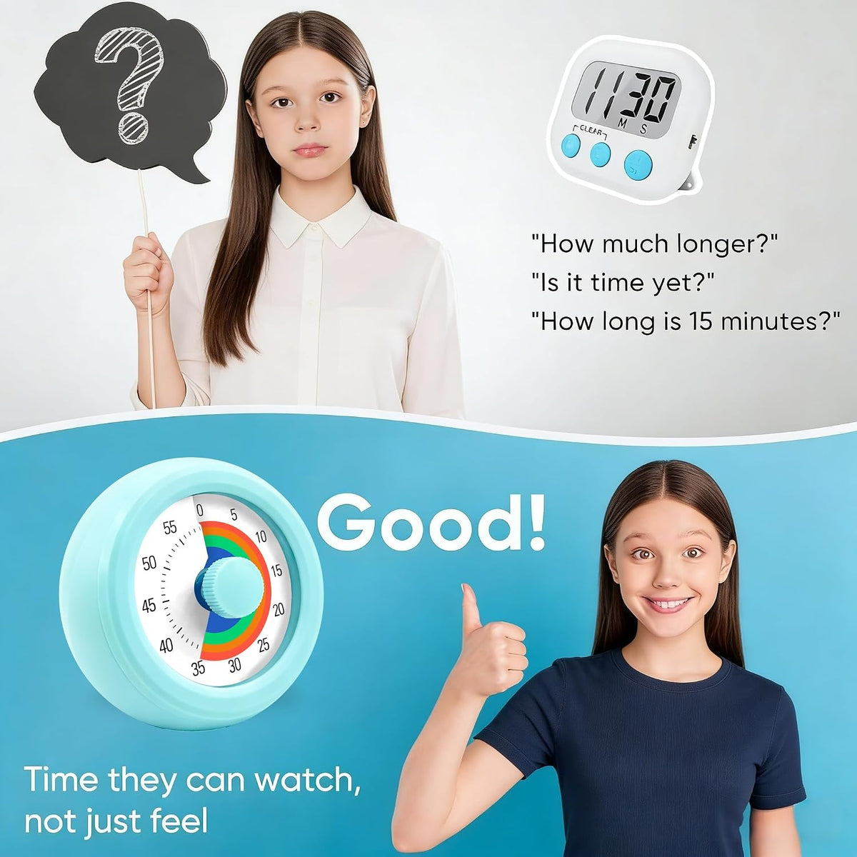 60 Minute Visual Timer with Silent Operation Visual Countdown Timer Rainbow Disk 60 Minute Countdown Timer Task Reminder Home and Kitchen Timer for Kids Desk, Office Meetings (White-Rainbow)