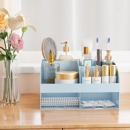 Makeup Organizer with Drawers, Cosmetic Storage for Dresser Vanity and Bathroom Countertop, Beauty Holder for Lipstick Brush, Skincare Organizer for Vanity, Cosmetic Display Case (White)