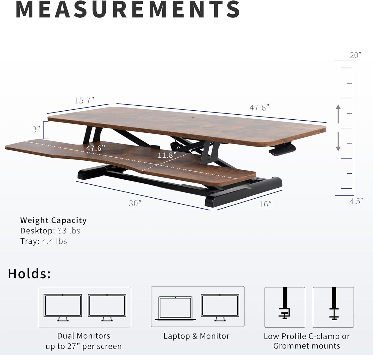 Black 32 in Standing Desk Converter, DESK-V000K