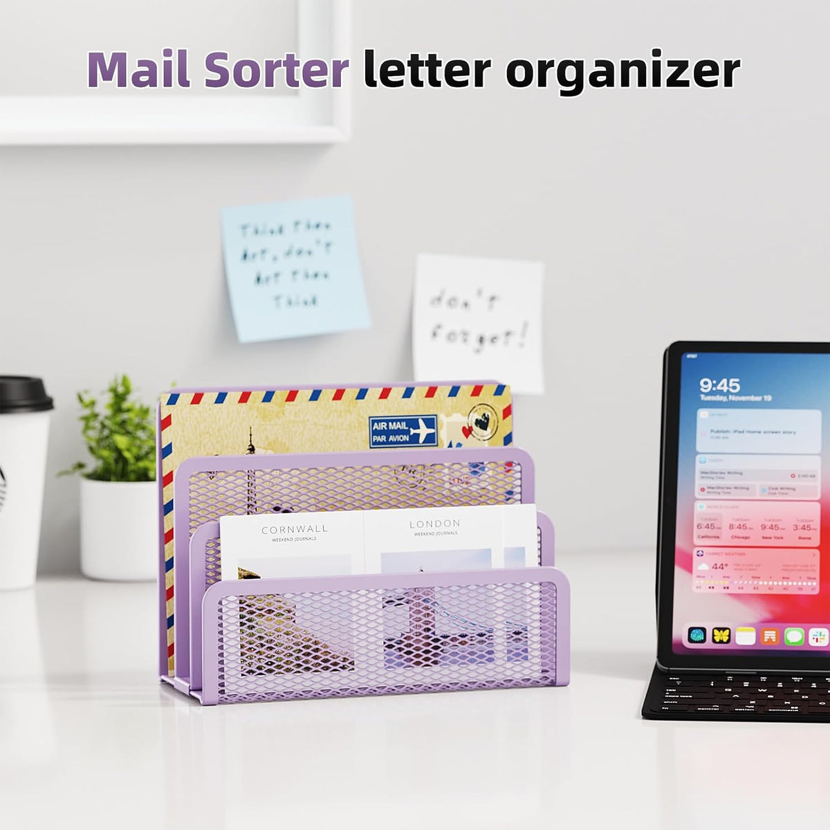 Marbrasse Mail Organizer for Desk, 3-Slot Mesh Metal Mail Holder countertop, Letter Holder, Office Desktop Envelope and Document Storage Rack (2P)