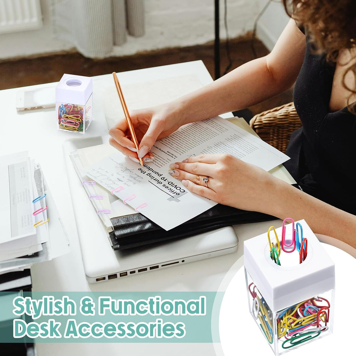 Outus 4 Pieces Magnetic Paper Clip Dispenser Holder Paperclip Dispenser for Desk, School, Office(Black)