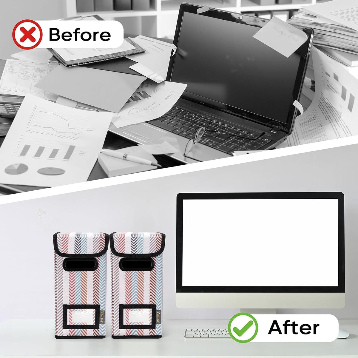 BALEINE File Organizer Box with Lid, Collapsible File Folder Organizer with Plastic Slide, Hanging File Folder Box for Office Document Storage (Black)