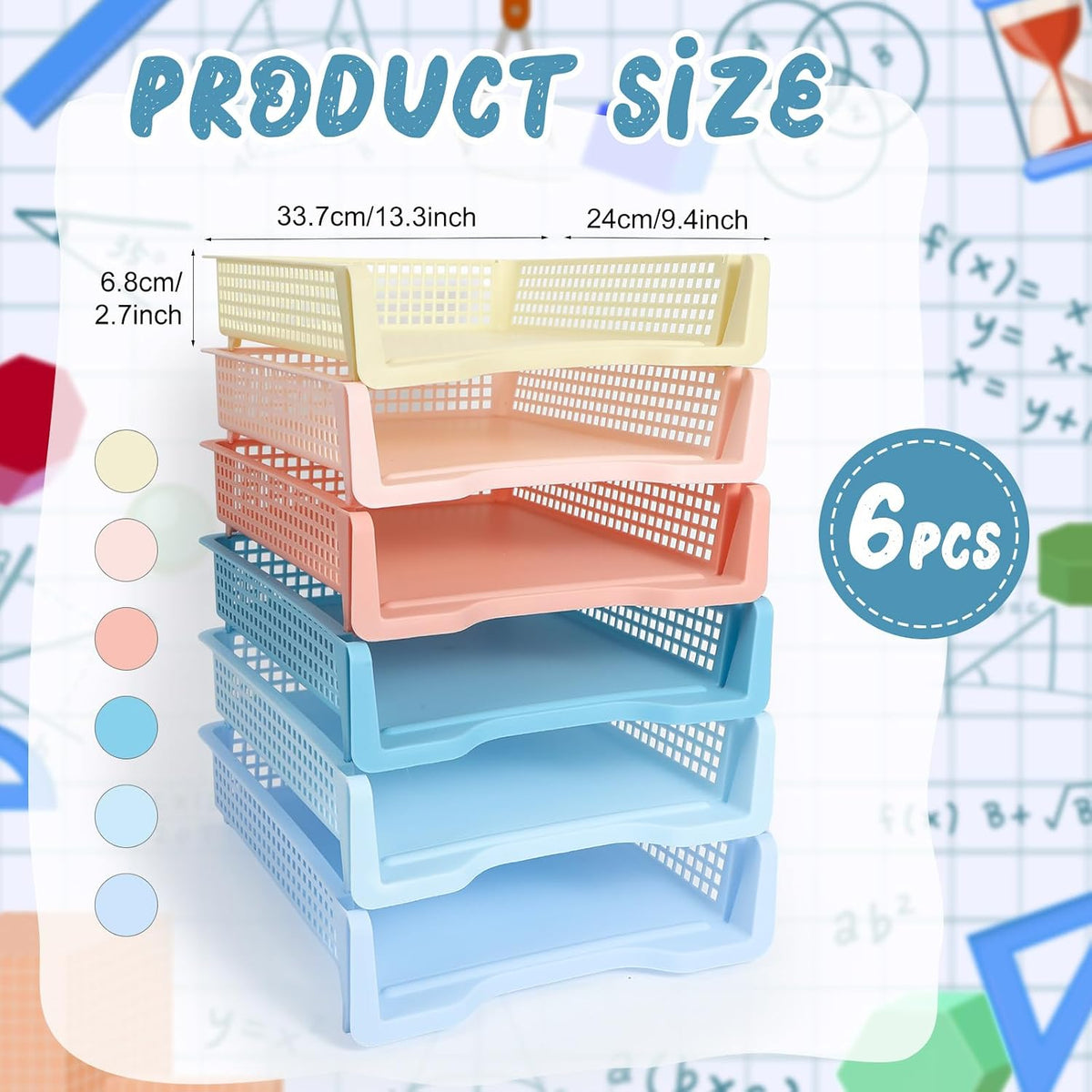 Tenceur 6 Pcs Turn in Trays Classroom, Pastel Paper Tray for Classroom Organization and Storage Stackable Plastic Book Baskets Teacher Organizers for Library Drawers Office Desk