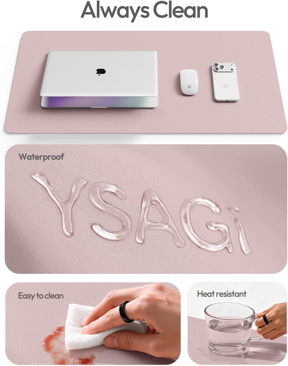 YSAGi Leather Desk Pad Protector, Office Desk Mat, Large Mouse Pad, Non-Slip PU Leather Desk Blotter, Waterproof Laptop Desk Writing Pad for Office and Home (23.6" x 13.8", Eggshell) - Colors A