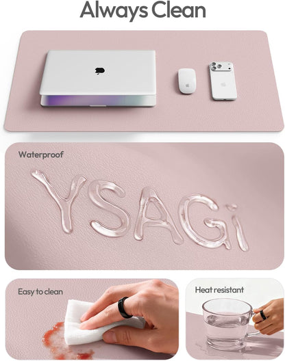 YSAGi Leather Desk Pad Protector, Office Desk Mat, Large Mouse Pad, Non-Slip PU Leather Desk Blotter, Waterproof Laptop Desk Writing Pad for Office and Home (23.6" x 13.8", Eggshell) - Colors A