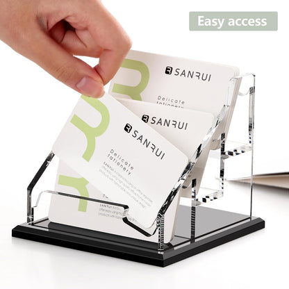 Black Business Card Holder for Desk 1 Slot Clear Acrylic Horizontal