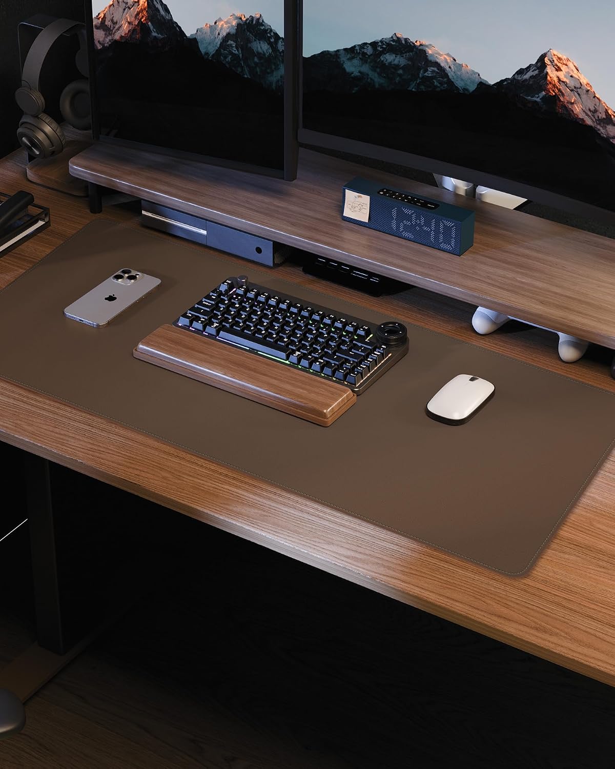 AFIING Large Desk Mat 55" x 24" - PU Leather Desk Pad Protector, Waterproof Non-Slip Extended Mouse Pad for Office Desk, Keyboard, Laptop and Home Workspace (Black)