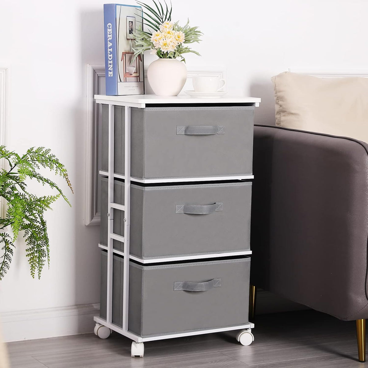 Dresser Storage with 3 Drawers, Fabric Dresser Tower, Vertical Storage Unit for Bedroom, Closet, Office, Black