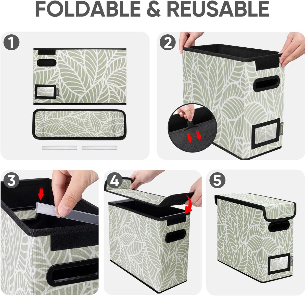 BALEINE File Organizer Box with Lid, Collapsible File Folder Organizer with Plastic Slide, Hanging File Folder Box for Office Document Storage (Black)