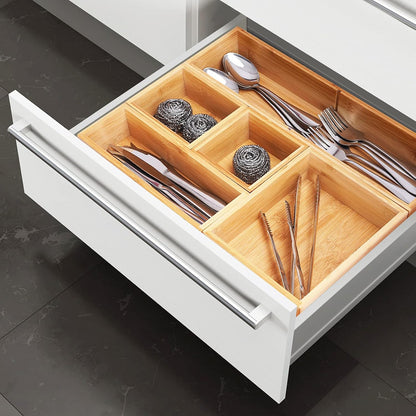 Fabsome Drawer Organizer, Set of 9 Bamboo Wood Kitchen Makeup Desk Junk Tea Drawer Storage Boxes Bins for Cutlery Silverware Utensils Flatware, Small Wooden Container Tray for Bathroom, Office