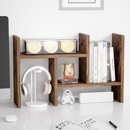 Jerry & Maggie Desktop Organizer Office Storage Rack Adjustable Wood Display Shelf Free Style Double H, Multi-Functional Mini Bookshelf for Desk Natural Stand (White)