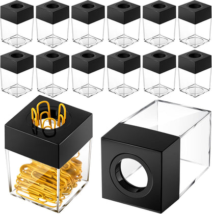 Seajan 12 Pack Magnetic Paper Clip Dispenser Paper Clip Holder Back to School Black Paperclip Dispenser Magnetic Desktop Organizer for Desk School Office Home Supplies