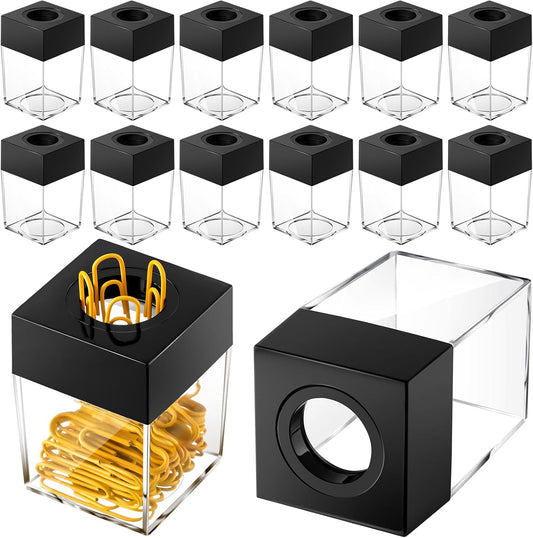 Seajan 12 Pack Magnetic Paper Clip Dispenser Paper Clip Holder Back to School Black Paperclip Dispenser Magnetic Desktop Organizer for Desk School Office Home Supplies