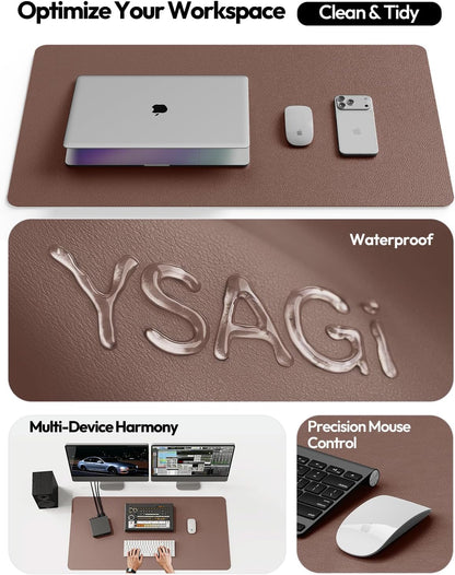 YSAGi Leather Desk Pad Protector, Large Mouse Pad, Non-Slip PU Leather Desk Blotter, Waterproof Writing Pad for Office and Home (31.5" x 15.8", Eggshell) - Colors B