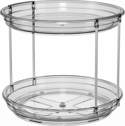 LAMU 2 Tier Lazy Susan Turntable Organizer 9.25'' Rotating Spice Rack Organization for Cabinet, Kitchen, Pantry, Countertop, Bathroom, Vanity, Medicine Cabinet Organizer, Clear