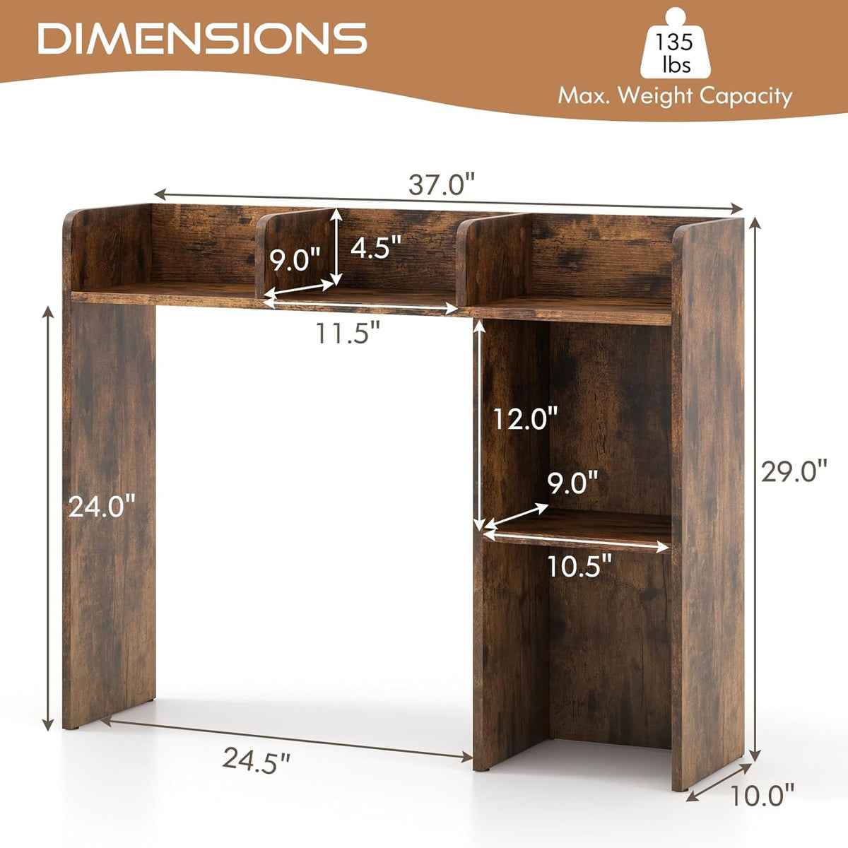 Desktop Bookshelf, Countertop Storage Hutch with 5 Shelves for Computer Desk, Desk 3-Tier Display Rack, Multipurpose Wood Desktop Hutch Storage Organizer for Dorm Office Home