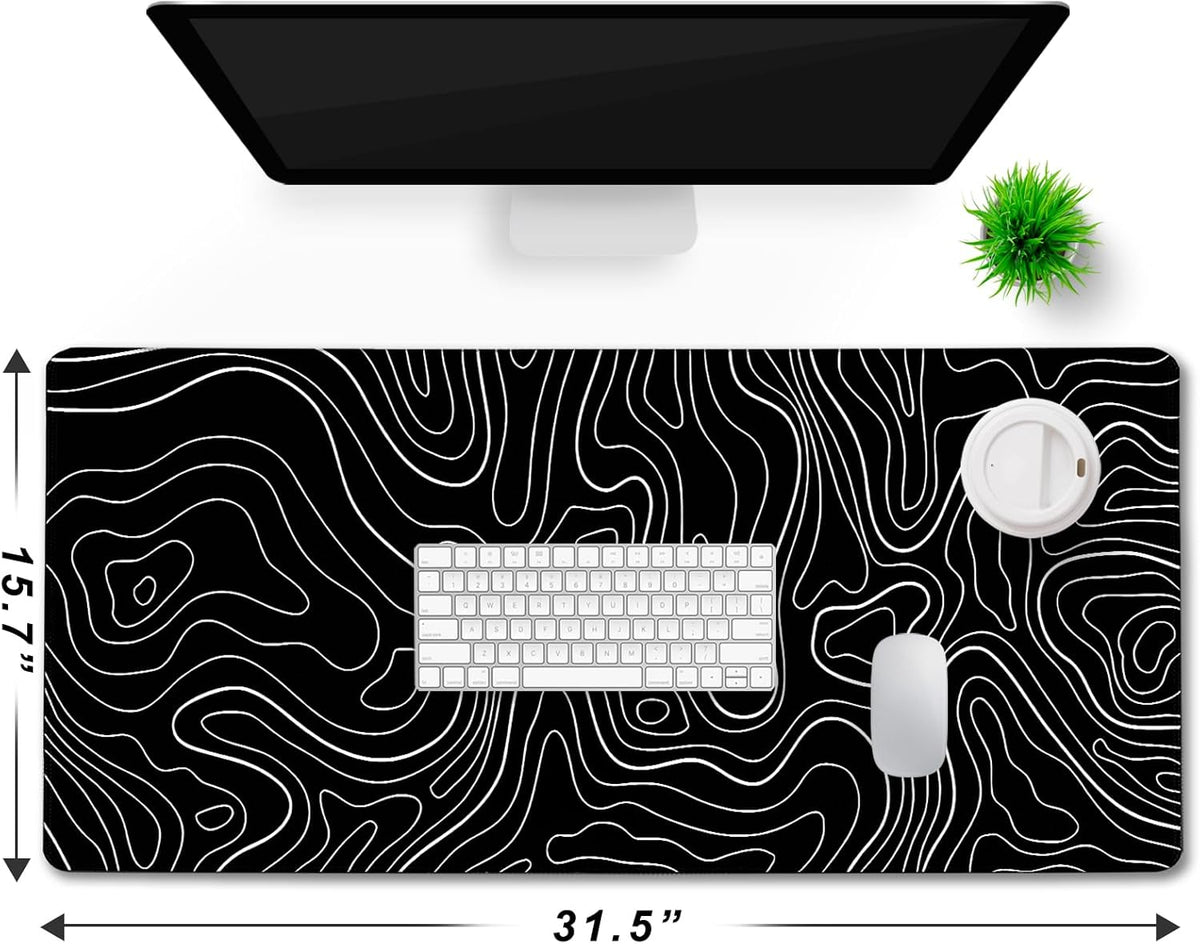 31.5" x 15.7" Waterproof Fabric Desk Pad, Rubber Anti-Slip Base, Stitched Edges No Curling, Fits Laptop Keyboard and Mouse, Smooth Office Mat Large Mouse Pad for Work Game, Black