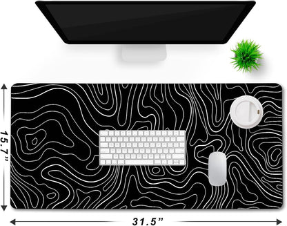31.5" x 15.7" Waterproof Fabric Desk Pad, Rubber Anti-Slip Base, Stitched Edges No Curling, Fits Laptop Keyboard and Mouse, Smooth Office Mat Large Mouse Pad for Work Game, Black