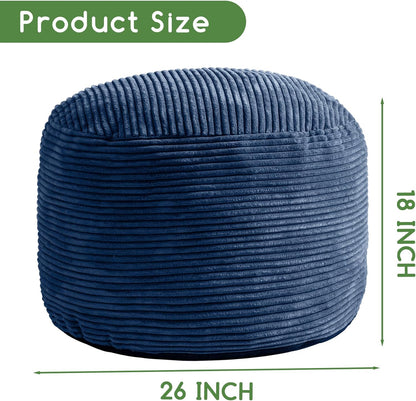 Round Stuffed Pouf Ottoman, Corduroy Poufs with Foam Chunk Filling, Furry and Fluffy Pouf Foot Stool Storage Ottoman, 20 X 15 Floor Poufs Foot Rest for Living Room, Dark Grey