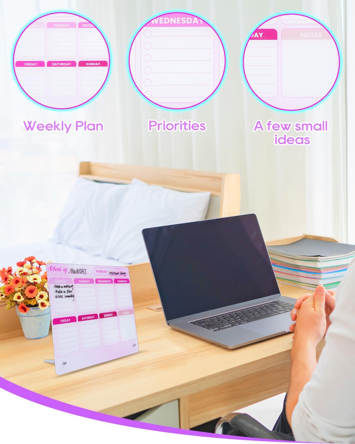 UCEC 12" x 10" Dry Erase Calendar Weekly for Desk Home Office & School | Planning Reminder Board to Do List Calendar for Office with Stand and Pen Clip