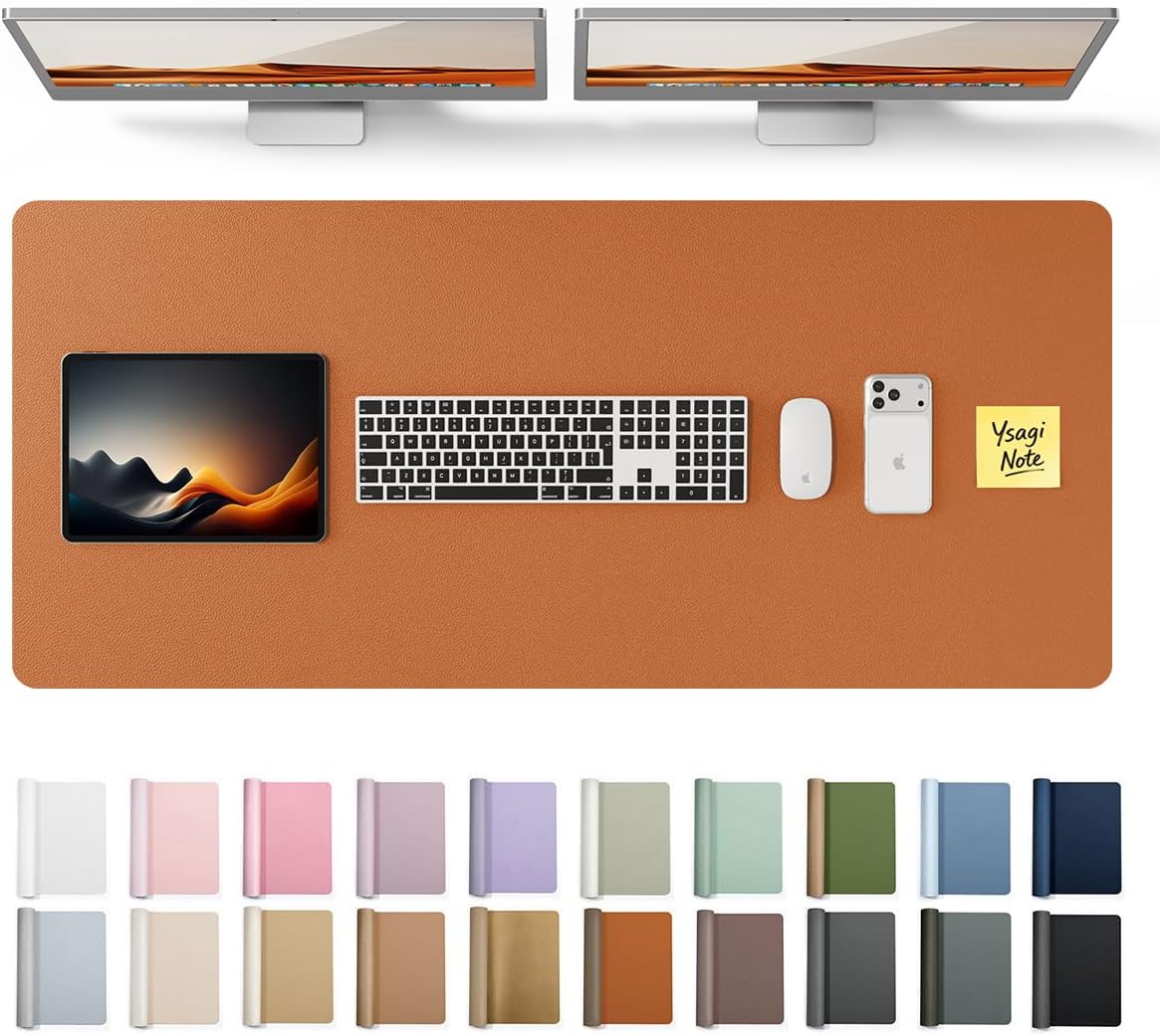 YSAGi Leather Desk Pad Protector, Office Desk Mat, Large Mouse Pad, Non-Slip PU Leather Desk Blotter, Waterproof Laptop Desk Writing Pad for Office and Home (23.6" x 13.8", Eggshell) - Colors A