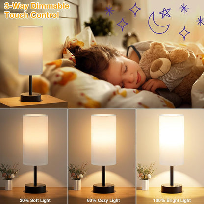 Dicoool Bedside Table Lamp for Bedroom - 3-Way Dimmable Touch Lamp, USB A+C