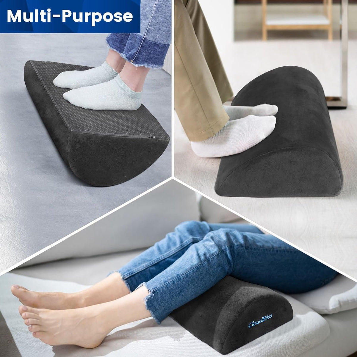 Foot Rest for Under Desk at Work,Office Desk Accessories with Soft Foam and Washable Removable Cover, Foot Stool for Office, Car, Home to Foot Support and Relax Ankles, Black