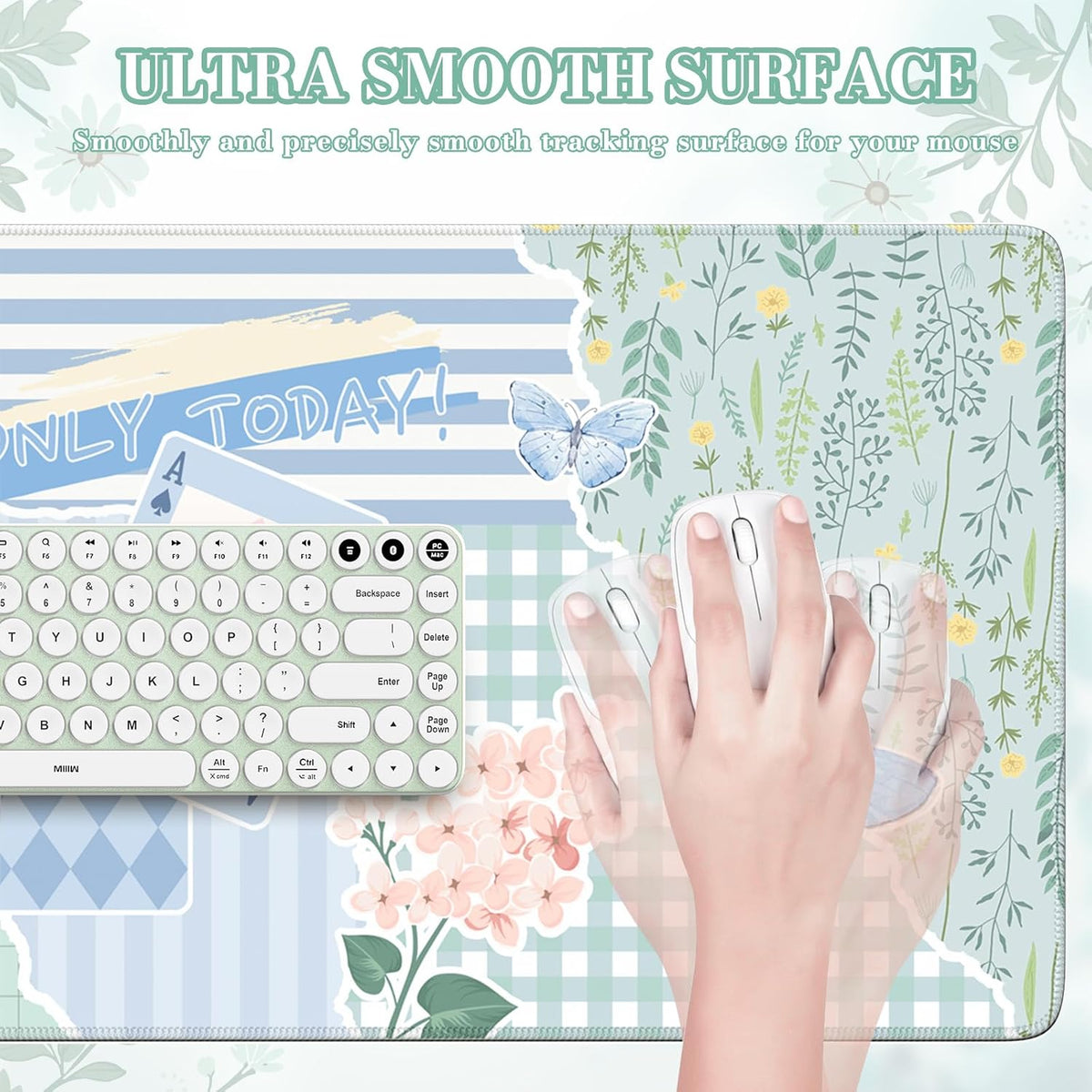Desk Mat,Mouse Pad for Office Desk,35.4x15.7in,Pink Flowers