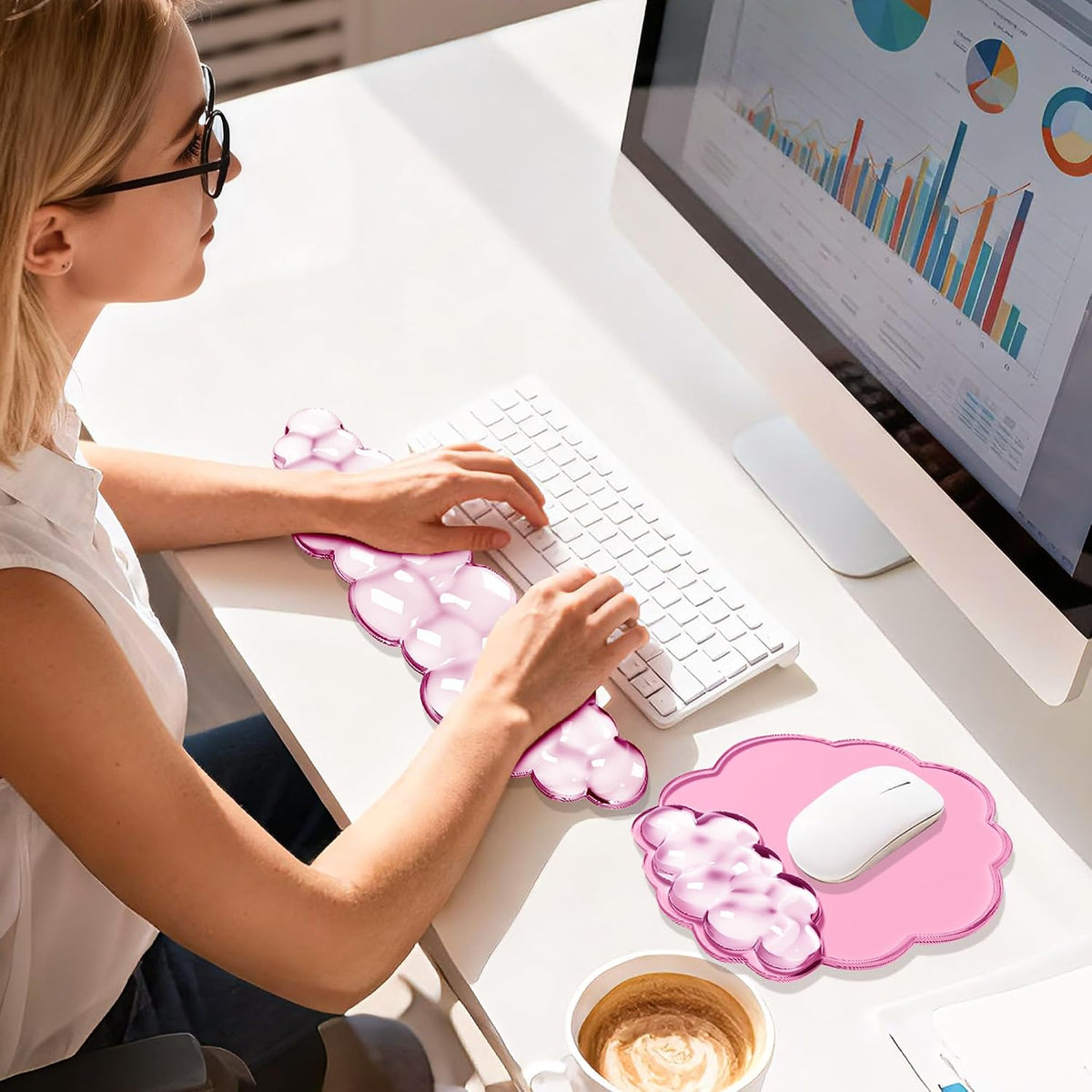 Keyboard Wrist Rest Set — Ergonomic Cloud Gel Wrist Rest Keyboard and Mouse Pad, Non-Slip Desk Accessories for Office and Home（White）