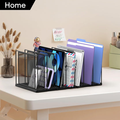File Organizer for Desk, 5-Section Vertical File Sorter, Paper Holder Organizer Standing Metal File Folder for Office Home Classroom, Black