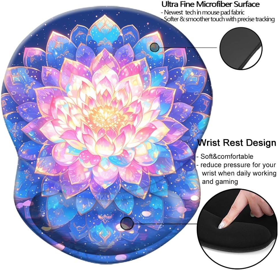 Wrist Support Mouse Pad Anti Slip Rubber Wrist Rest Mousepad 9in X 8in Small Desktop Notebook Mouse Mat for Working and Gaming (M-Pink Floral)