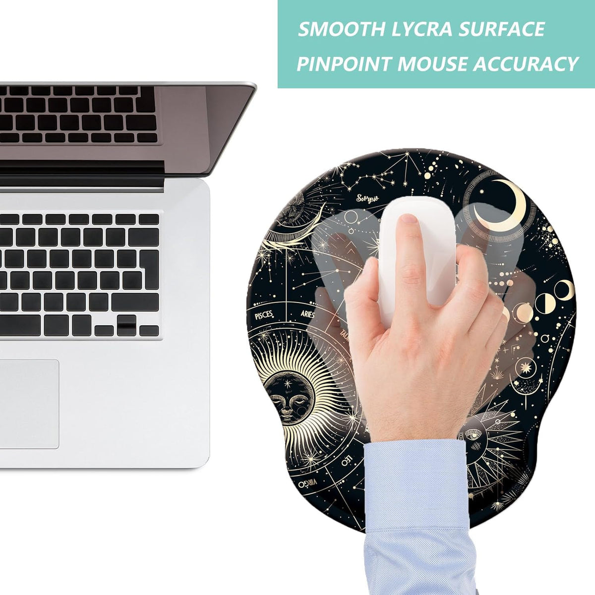 Mouse Pad with Wrist Support, Ergonomic Mouse Pad with Memory Foam Wrist Rest Cushion, Non-Slip Rubber Base Gaming Mice Pad for Home Office Computer Laptop, Flower Black