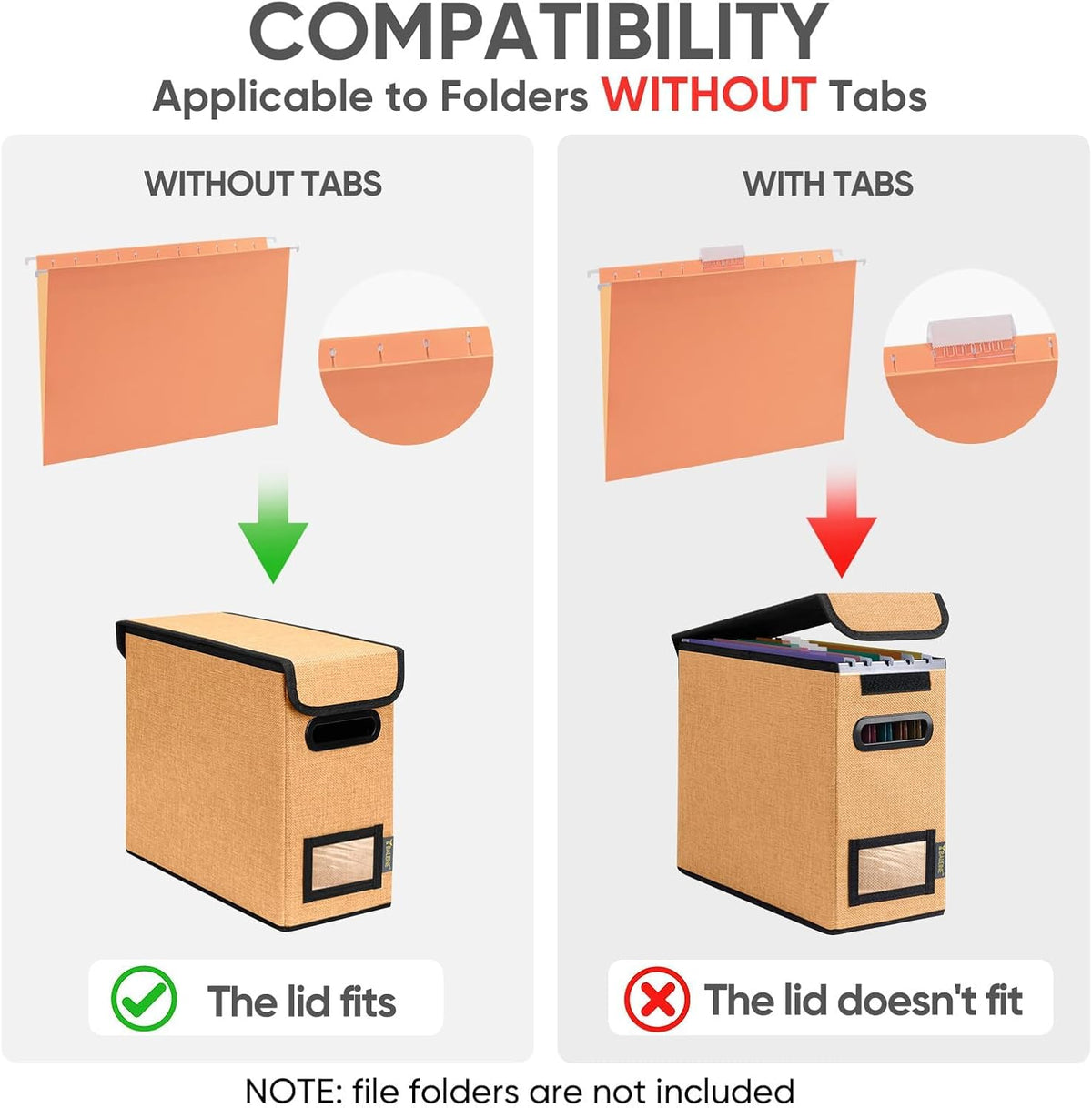 BALEINE File Organizer Box with Lid, Collapsible File Folder Organizer with Plastic Slide, Hanging File Folder Box for Office Document Storage (Black)