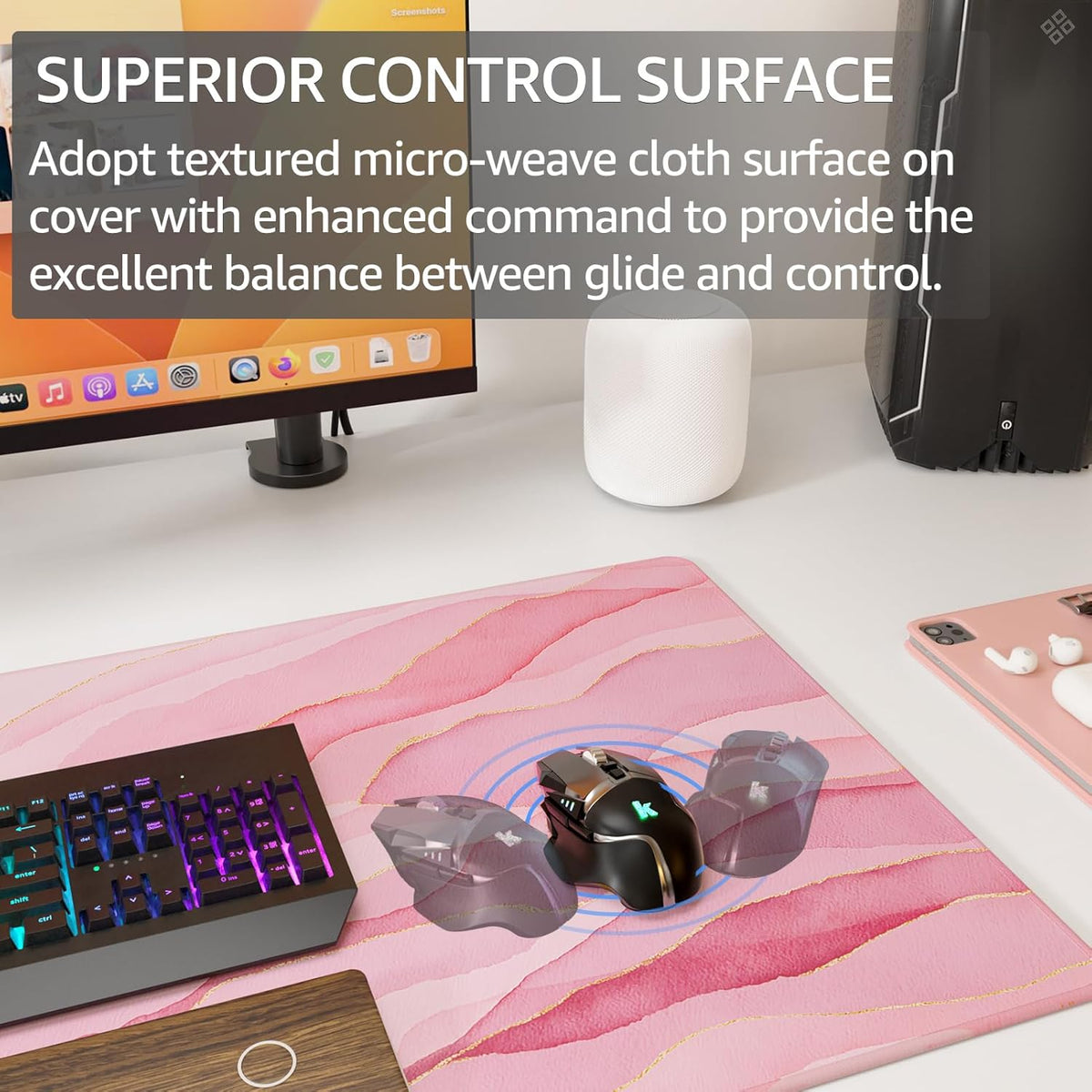KTRIO Large Gaming Mouse Pad Desk Mat for Gamer, 31.5" x 11.8", Black, XL | Extended Size Design, Superior Micro-Weave Cloth, Non-Slip Rubber Base, Durable Stitched Edges, Water-Resistant Coating