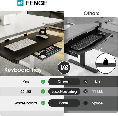 Fenge Keyboard Tray Under Desk, Pull Out Keyboard & Mouse Tray with C Clamp Mount, Sliding Keyboard Holder for Desk, 25.6 x 11.8 inch Large Slide-Out Platform Computer Drawer for Typing