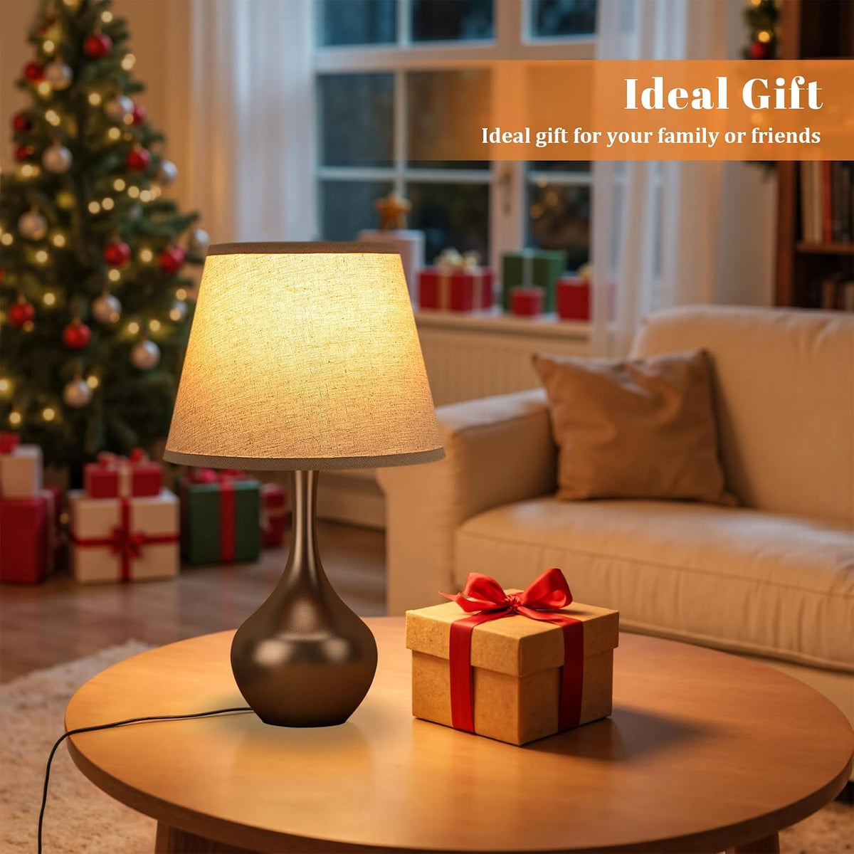 Seealle Touch Table Lamp for Bedroom, 3-Way Dimmable Small Bedside Lamps for Night Stands with Wires, Wood-Paint Desk Lamp for Kids Room, Office, Living Room, End Table(LED Bulb Included)