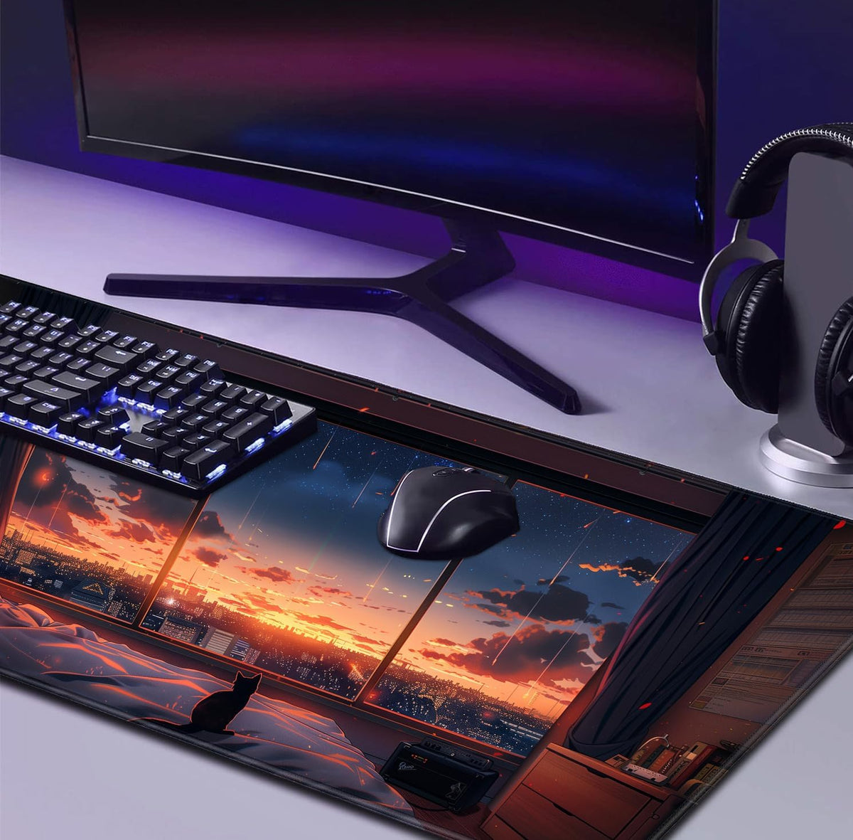 Retro American Flag XL Gaming Mouse Pad with Stitching Edge Laptop Desk Mat