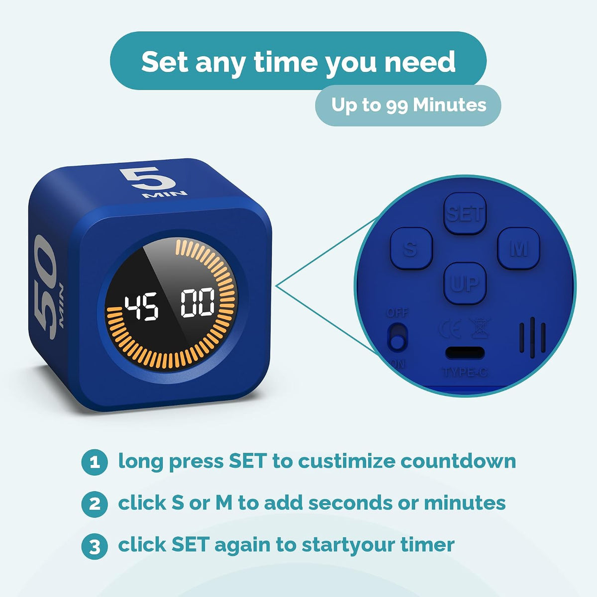 KADAMS Pomodoro Cube Timer Productivity Visual Timer - 5/10/25/50 Min Rotating Countdown (1, Green)