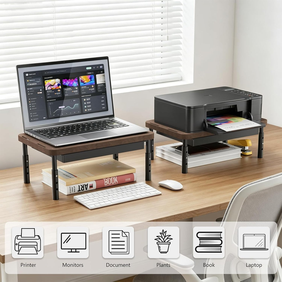 WALI Monitor Stand Riser with Drawer, Desk Organizers and Accessories for Computer, Printer, Laptop Stand for Home Office Supplies, (PTT005-B), 1 Pack, Black