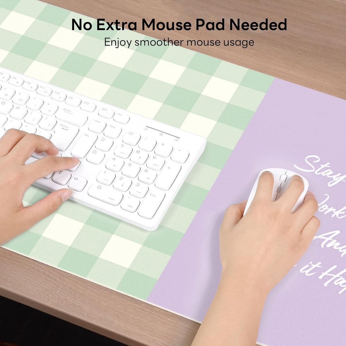 Checkered Pattern Desk Pad Protector, 35.5 x 13'' Aesthetic Mouse Mat for Desktop, Waterproof PU Leathe Non-Slip Desk Writing Pad for Office and Home, Green and Purple