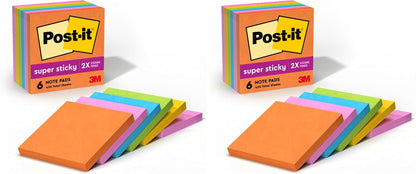 Post-it Super Sticky Notes, 3x3 in, 6 Pads, 2X The Sticking Power, Energy Boost Collection, Bright Colors (Orange, Pink, Blue, Green),Recyclable (654-6SSAU)